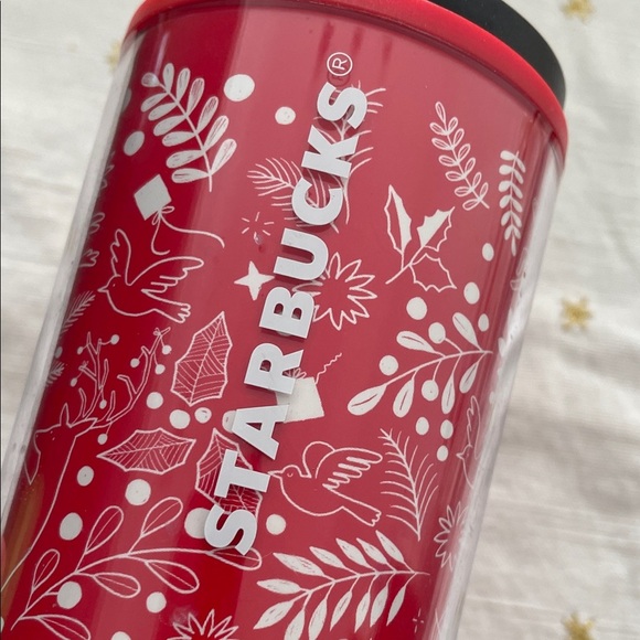 Starbucks Red Tumbler with White holiday Pattern - Picture 7 of 11